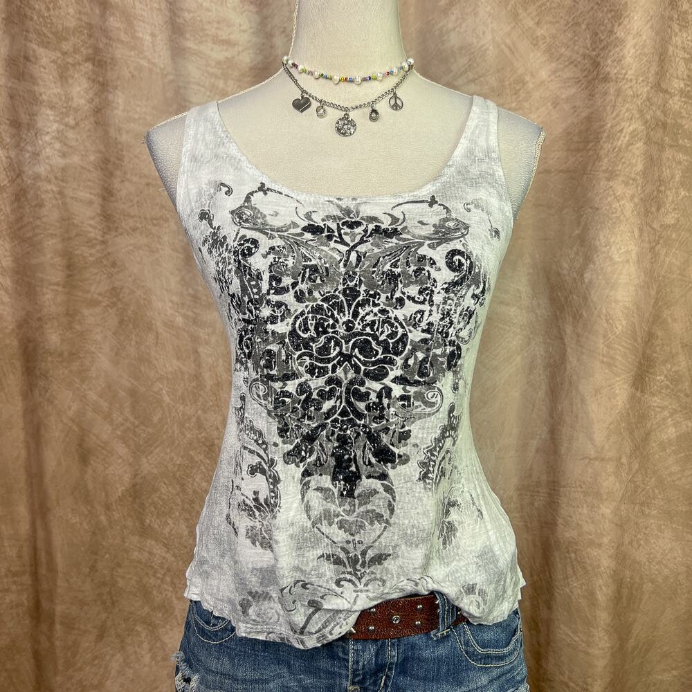 Rocaille Velour Tank Top Lace Back Burnout Glitter Indie Sleaze Vintage Y2K Goth